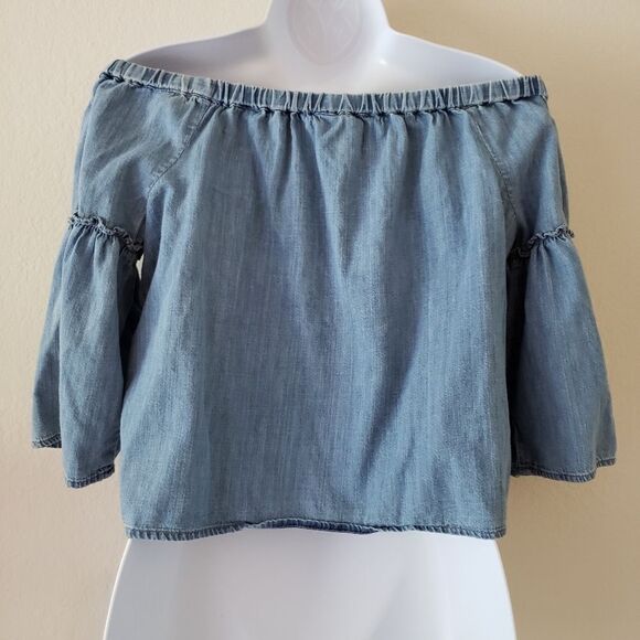 MADEWELL Azaela denim off the shoulders top size small - Picture 10 of 15